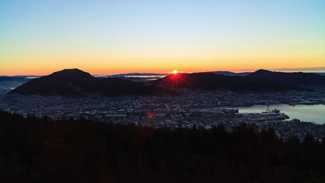 beautiful day to night view over bergen, norway
