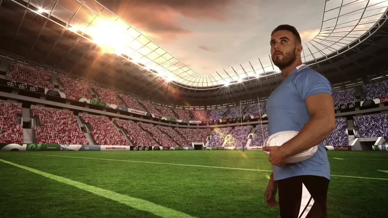 공을 들고 있는 심각한 럭비 선수