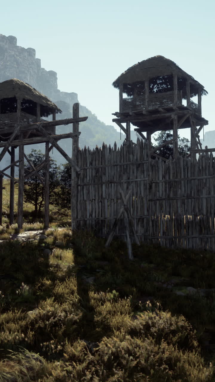 средневековые деревянные ворота и башни крепости