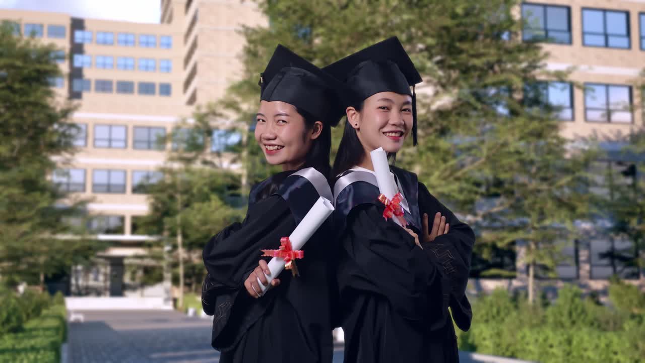 Two Graduates Smiling Back-to-Back
