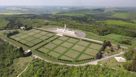 full view of douaumont ossuary by drone. day time ww1 memorial