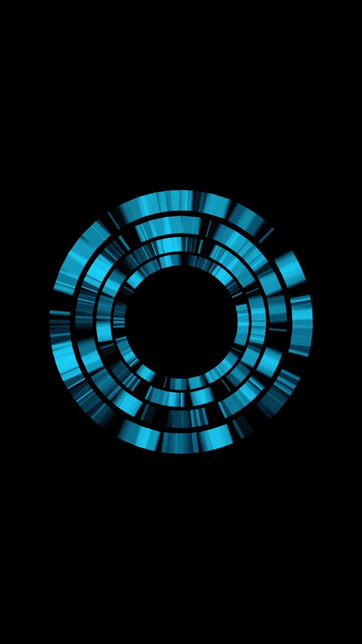 Blue particles with light streaks rotate and fly outwards, forming abstract vortex or tunnel on black background, tech or sci-fi concept, vertical format