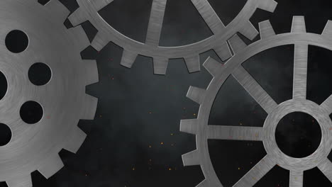 animation of cogs moving and smoke trail on black background