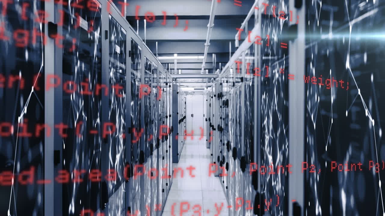 animación del procesamiento de datos en la sala de servidores