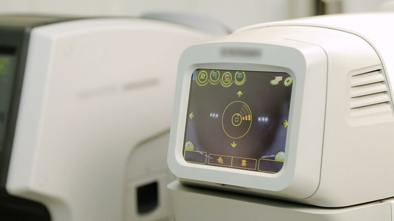 Modern eye testing device. Equipment of modern ophthalmology device in clinic