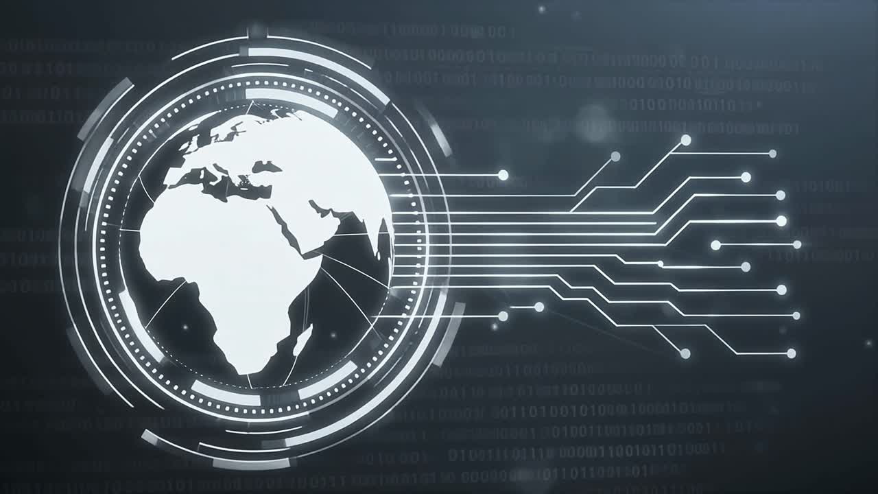 Digital Earth Globe with Connecting Data Lines and Binary Code