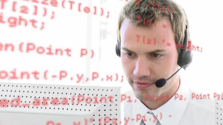 Call centre agent talking while typing