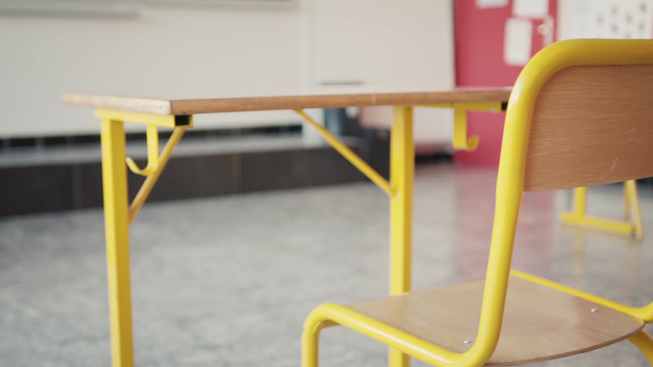 Table and chair in classroom