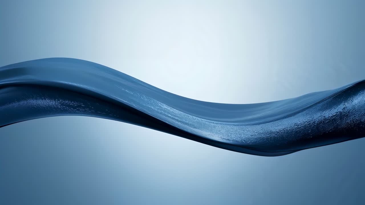Flowing blue liquid ribbon moving right on play across pale-blue backdrop revealing texture