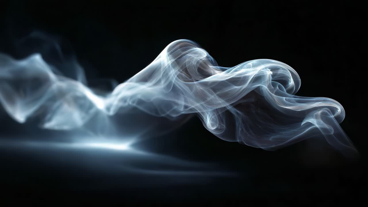 Ethereal Swirls of Smoke: Captivating Transformation from Soft Whispers to Dynamic Waves in a Darkened Space, Evoking Mystery and Intrigue with Fluid Motion