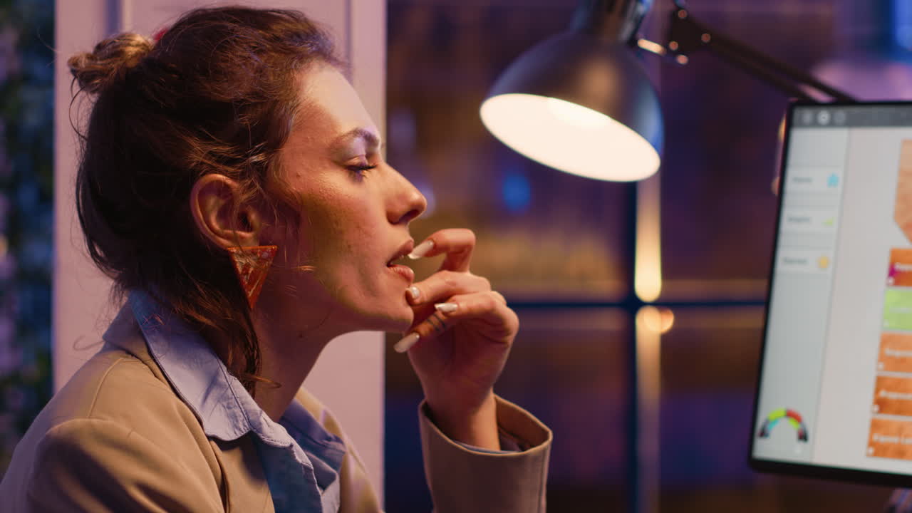 Woman analyzing data on computer in office