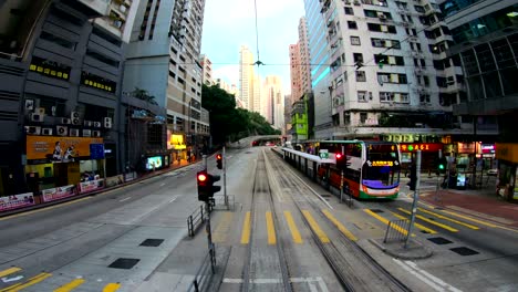 view of hong kong city busy streets from tramways