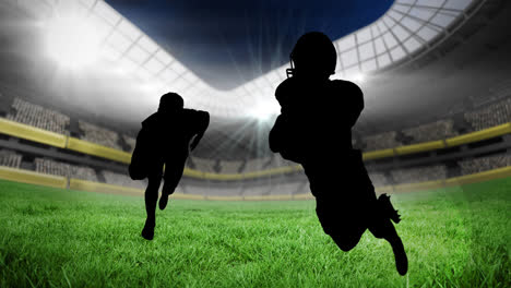 animation of silhouettes of american football players over sports stadium