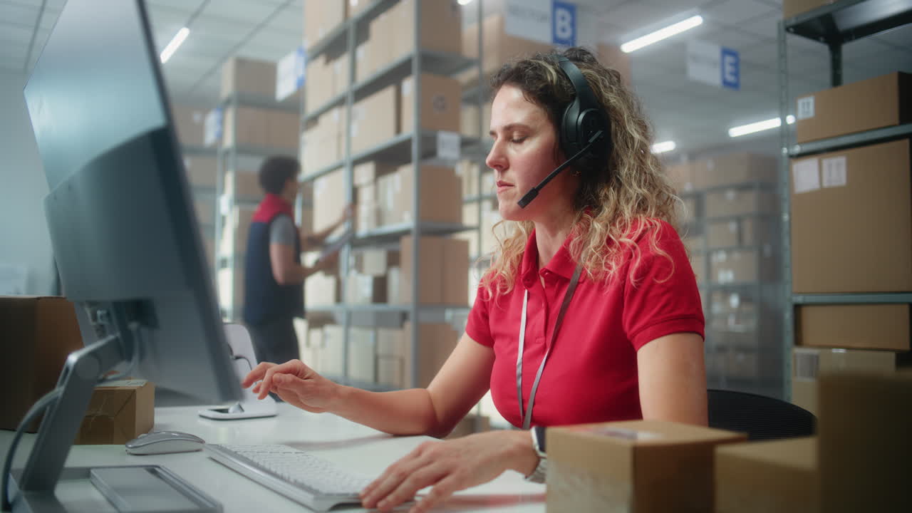 trabajador de almacén en una computadora