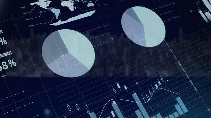Animation of financial data processing over landscape