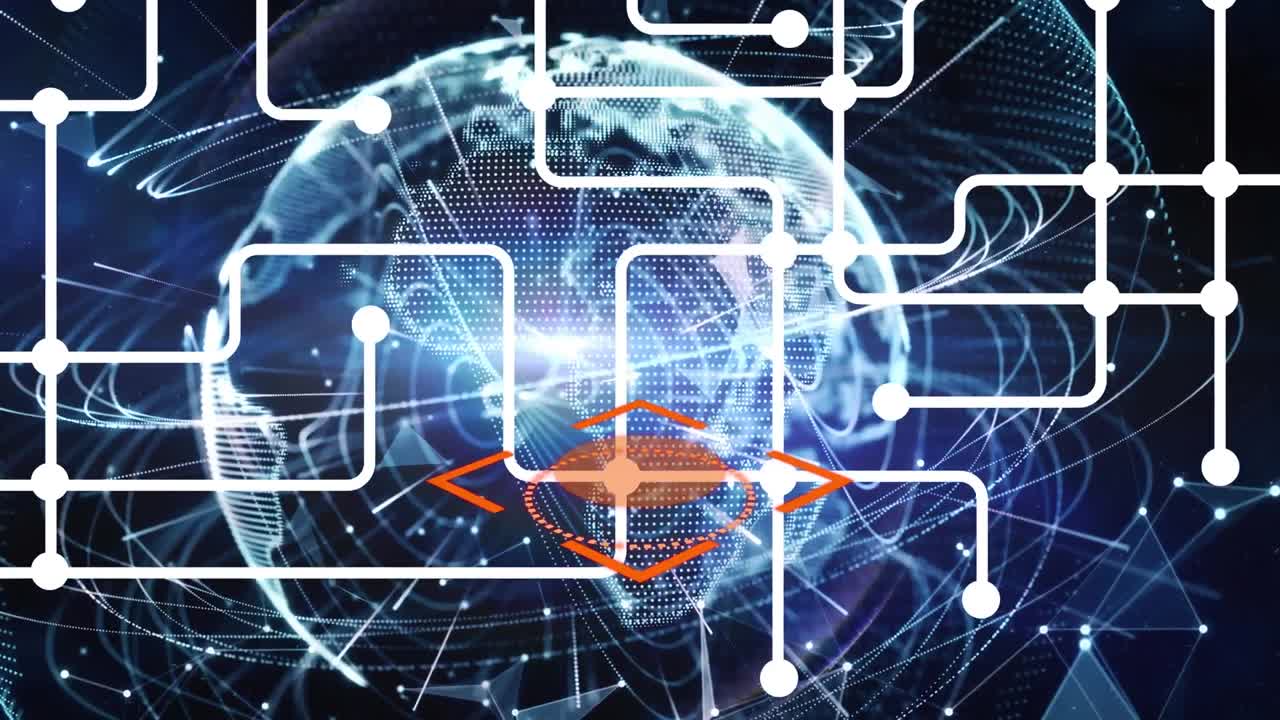 Animation of network of connections with globe over blue background