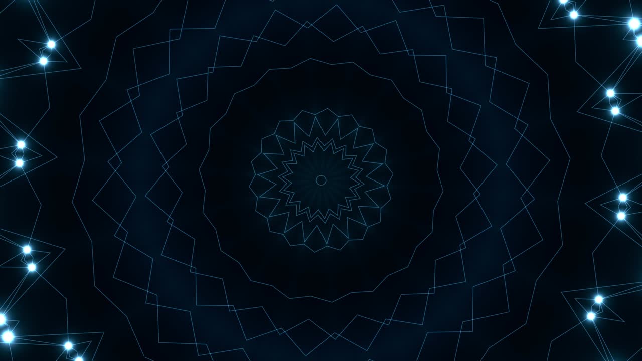 작은 점 모양의 파란 빛 효과를 가진 추상적인 불꽃놀이. 비디오 애니메이션 배경.