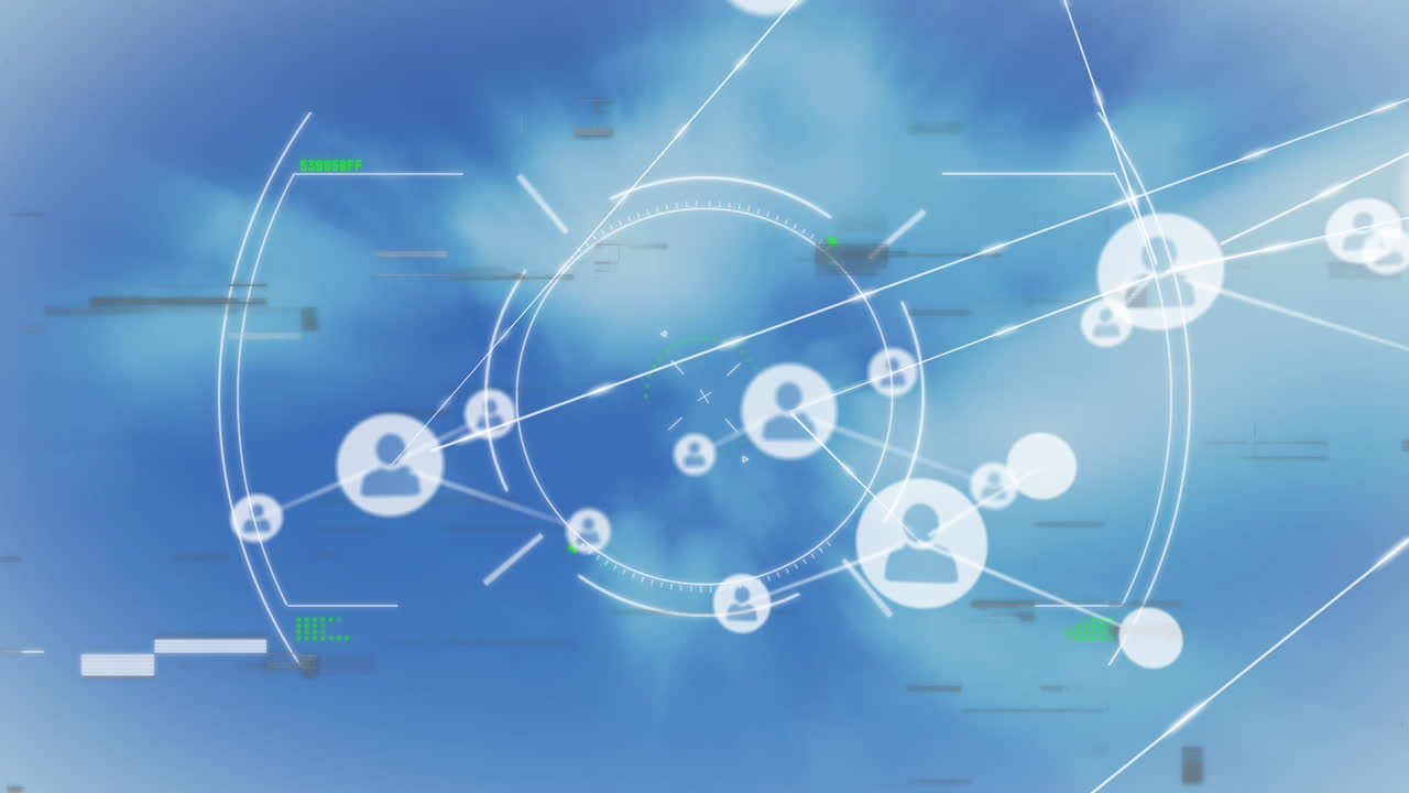 범위 스캐닝을 통해 사람 아이콘과 연결 네트워크의 애니메이션