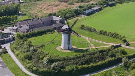 aerial view of skerries mills, 12th-century flour complex in lush greenery