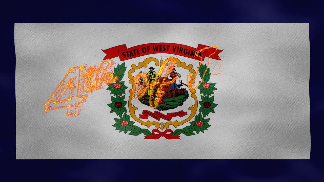 bandera de virginia occidental fondo para el 4 de julio fuego letras, bucle