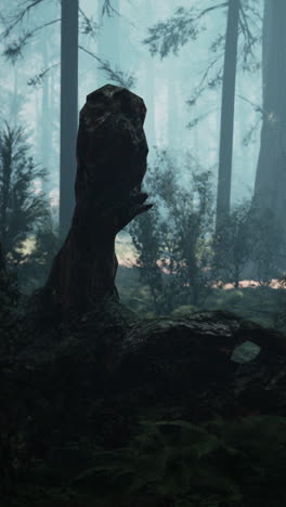 árboles altos en un bosque de niebla