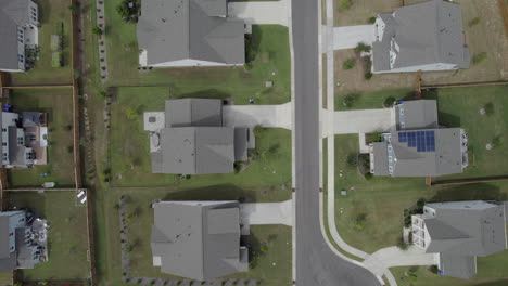 aerial top down view of a suburban neighborhood in north america