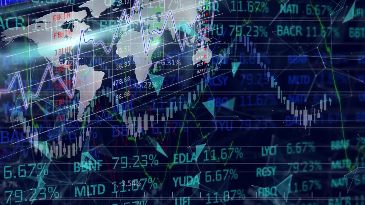 Animation of data processing over black background