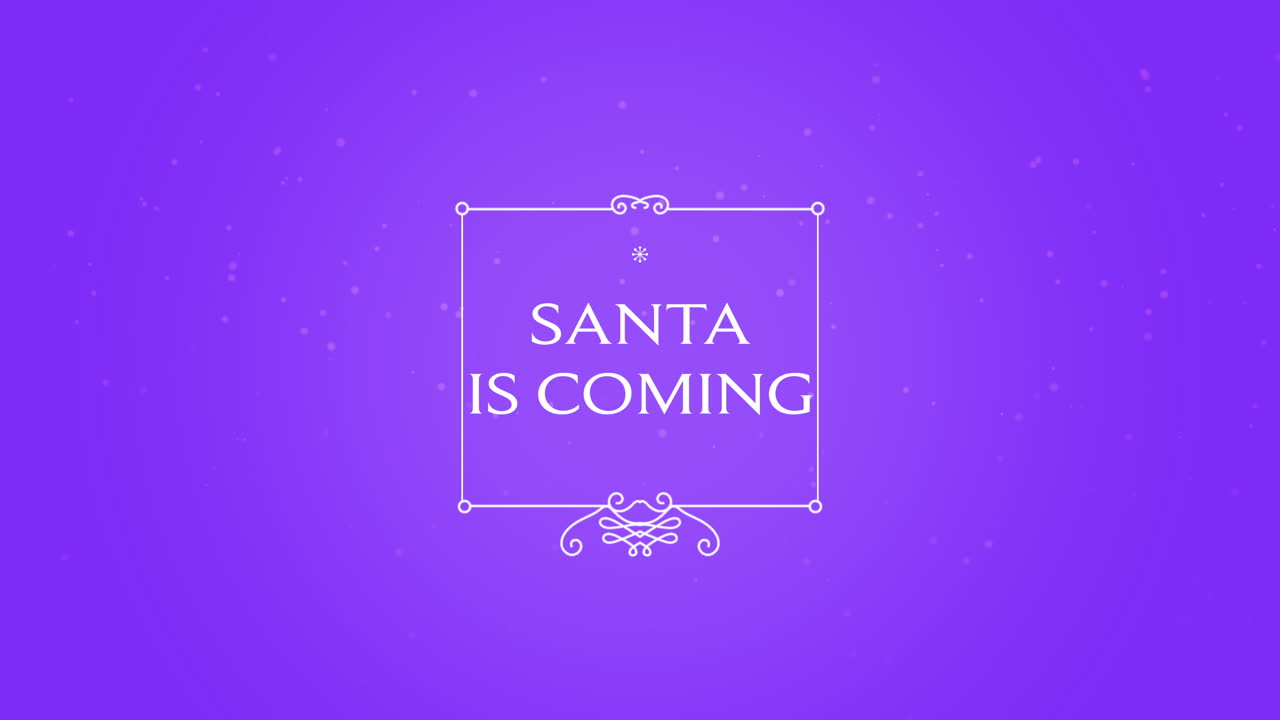 Babbo Natale sta arrivando con neve e cornice su sfumatura viola