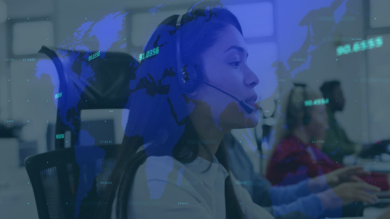 animación de las estadísticas con diversos colegas que trabajan juntos en una oficina