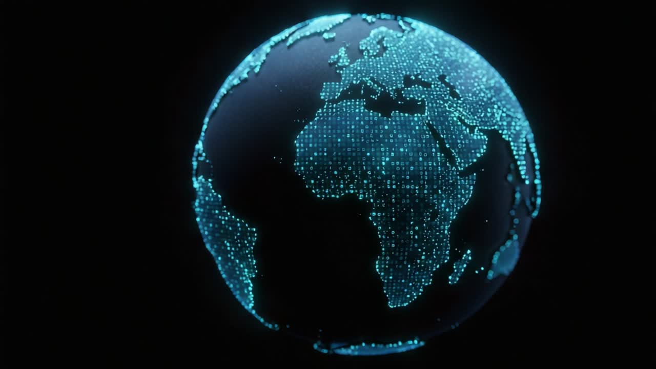 A Stunning Visualization of a Digital Globe Depicting Earth's Continents with Illuminated Data Points in a Captivating Dark Background