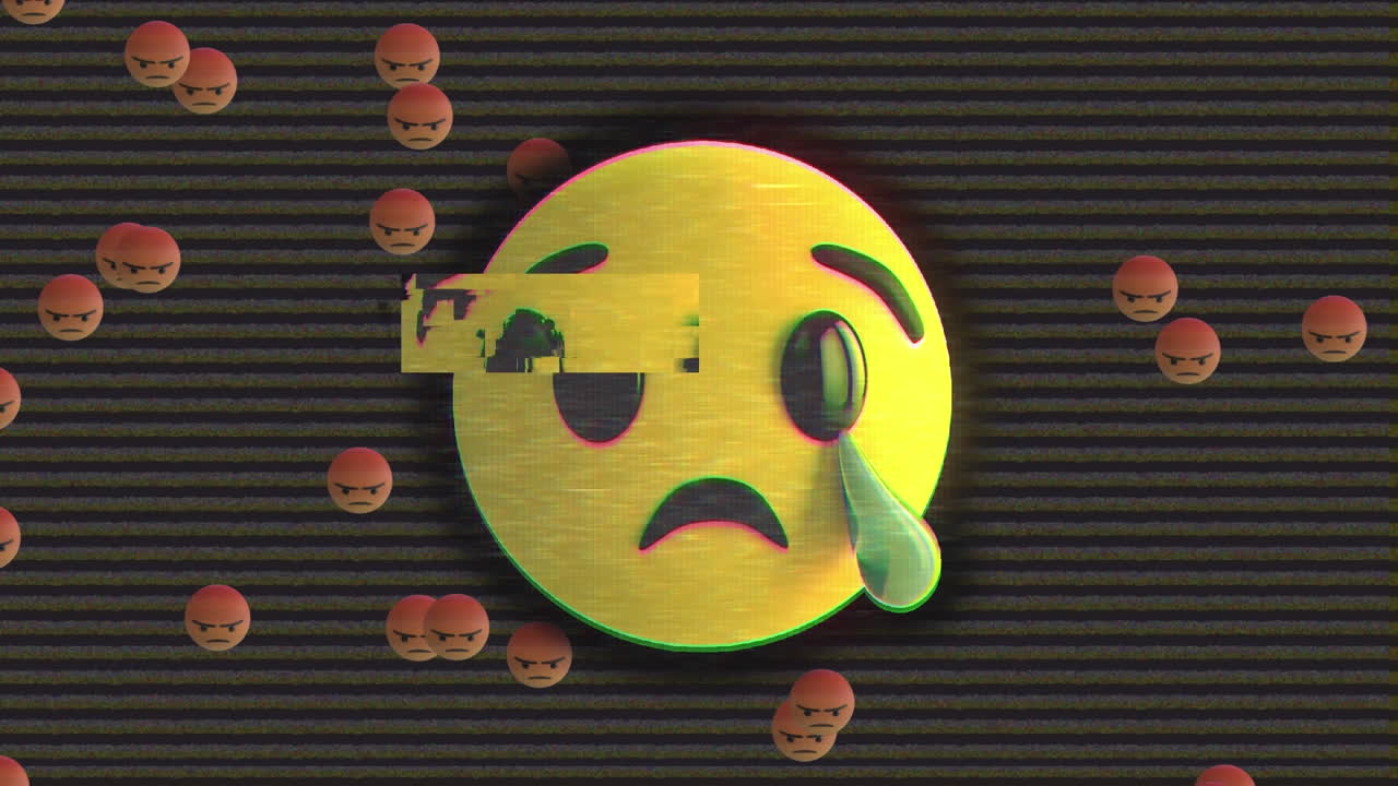 화를 내는 얼굴 이모티콘과 화를 내는 얼굴 이모티콘이 배경으로 떨어집니다.