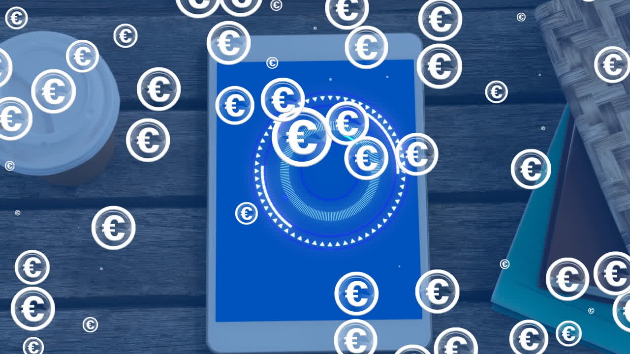 Animation of falling euro signs over tablet