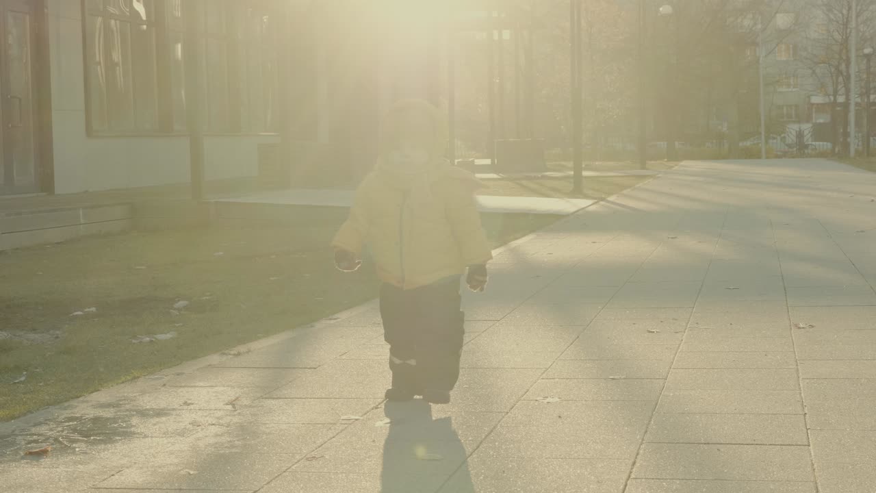 Toddler Walking Outdoors in Autumn