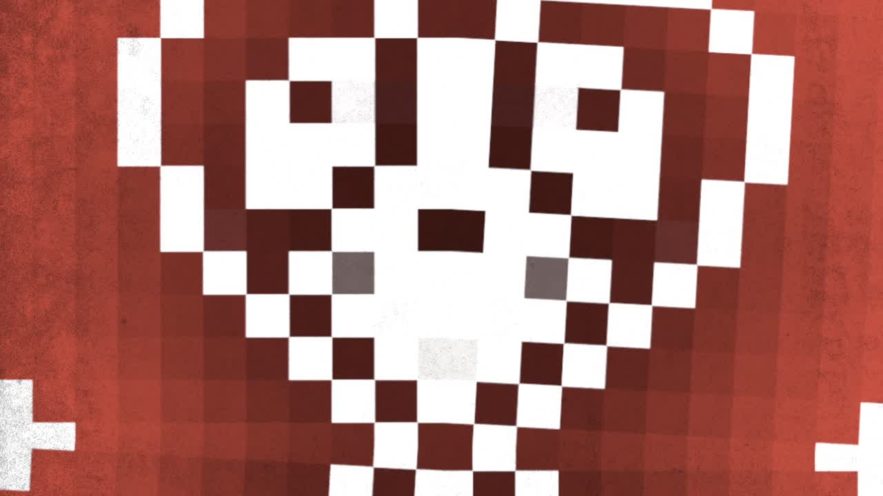 cara sonriente pixelada sobre un fondo rojo