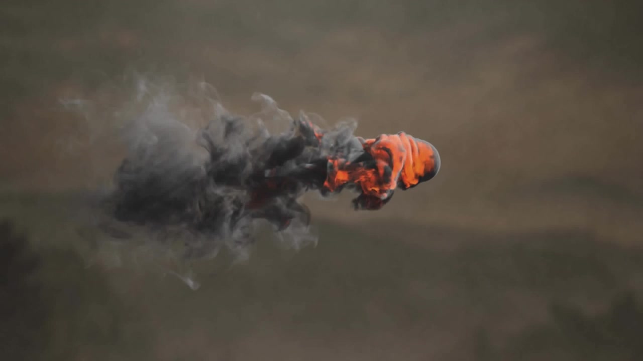 Animazione di una scia di fumo su un paesaggio