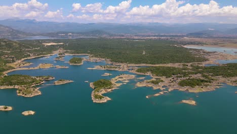 blue lake with many small islands