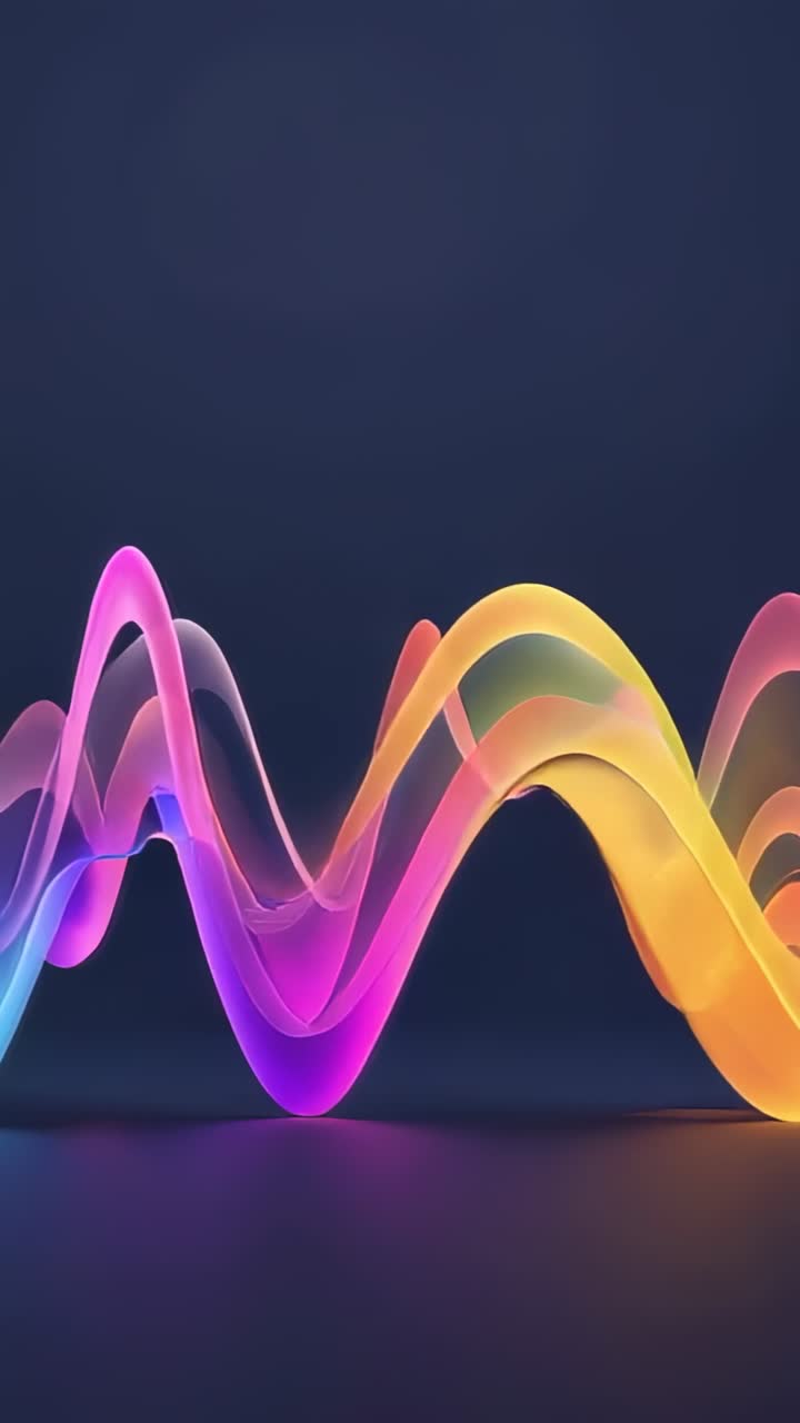 Vertical video: Emerging translucent waveform shifting across navy floor, pulsing vibrant hues