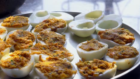 filling eggs stuffing boiled egg plate full mom cooking homemade deviled egg also known as stuffed eggs, russian eggs, or dressed eggs