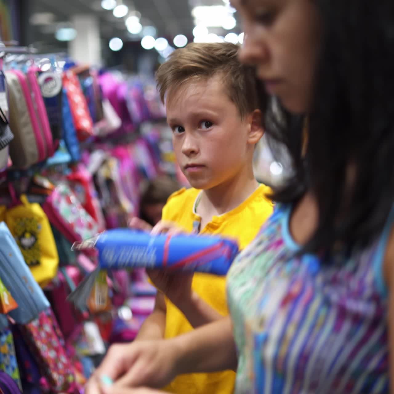 Woman with children in shop