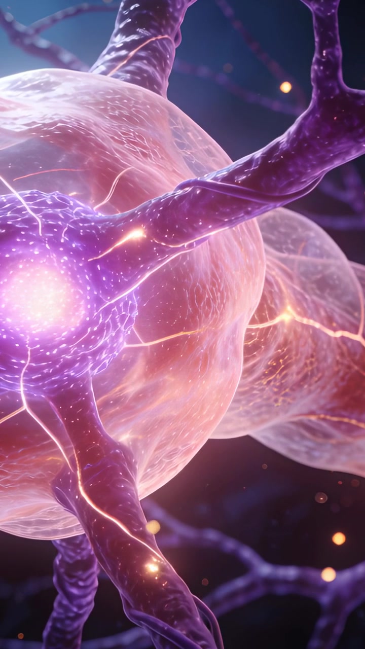 Vertical video: Pulsing soma starting pulses from nucleus to send signals along dendrites in tissue
