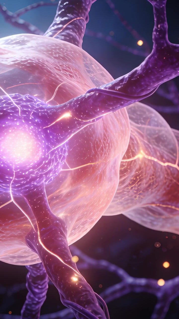 Vertical video: Pulsing soma starting pulses from nucleus to send signals along dendrites in tissue