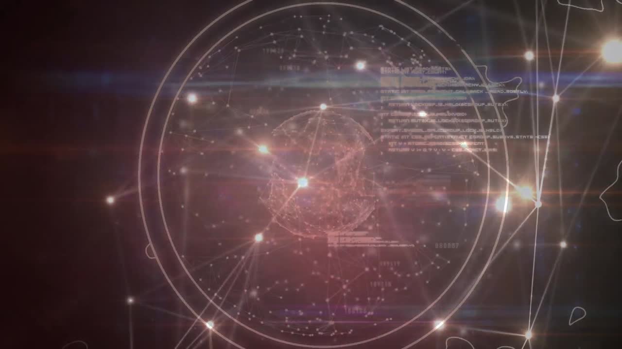 animación de la red de conexiones y el globo sobre fondo oscuro