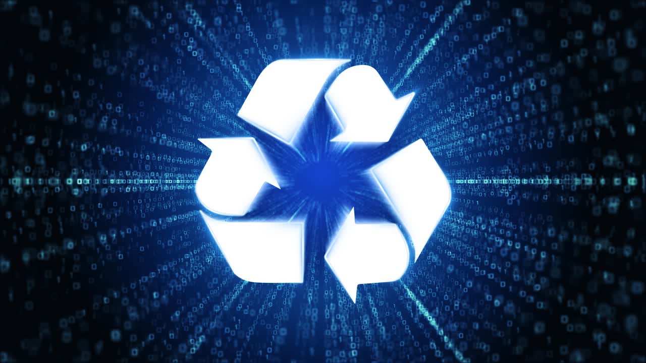 Recycle icon digital cyber space loop technology tunnel animation environment protection garbage