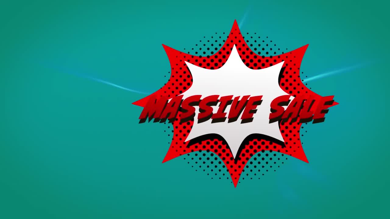 animación de texto de venta masiva sobre burbuja de habla retro sobre fondo verde