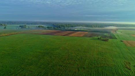 Toma-Aérea-Hacia-Atrás-De-Hermosos-Campos-Agrícolas-Durante