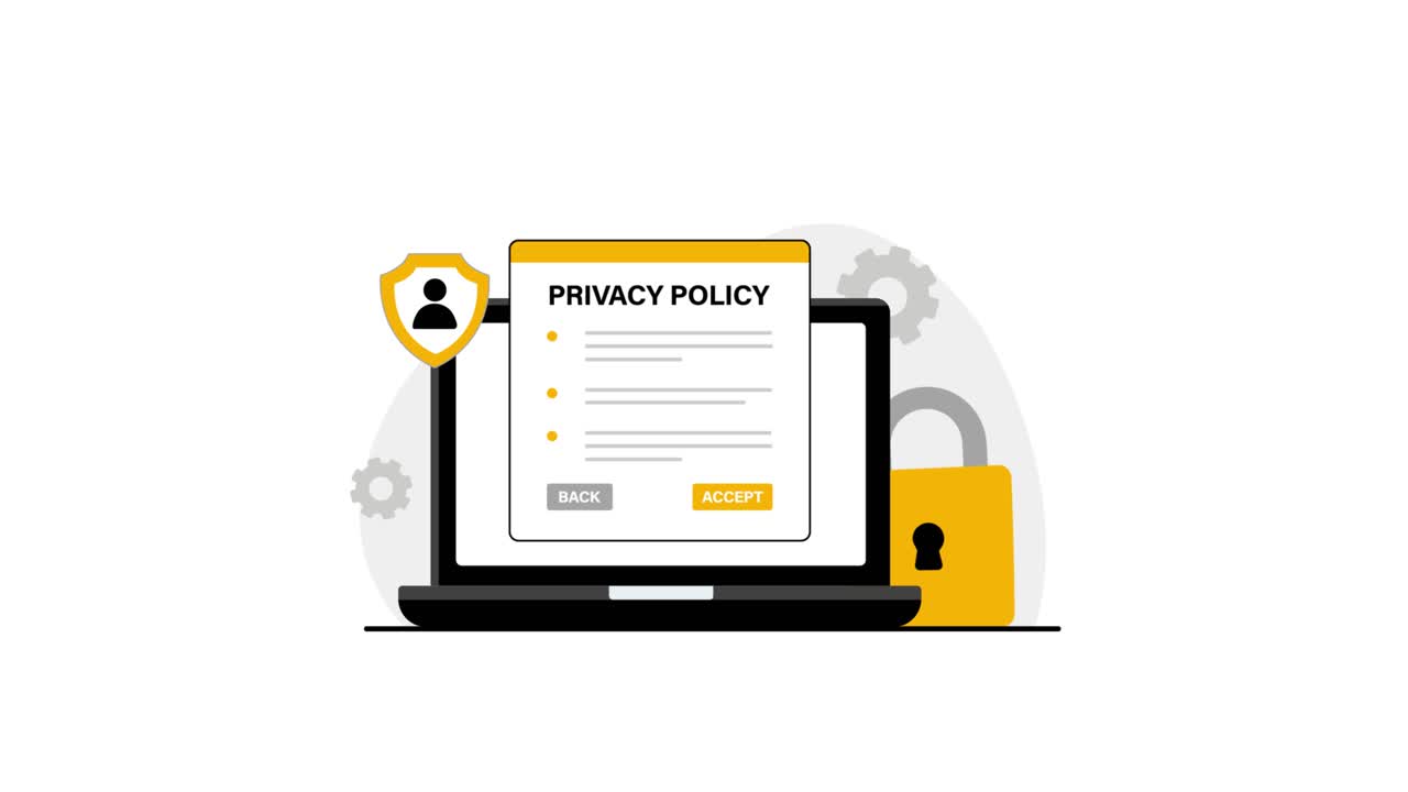 Animated Privacy Policy Acceptance on Laptop Screen
