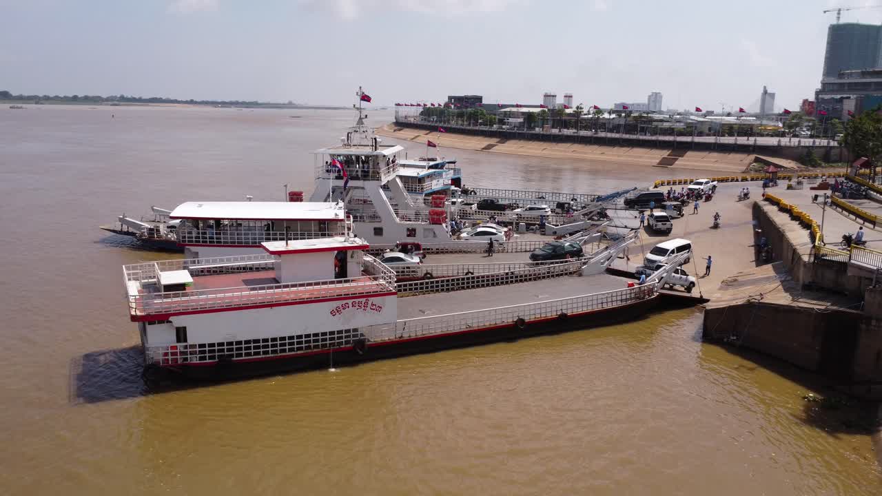 Ferry crossing on the Mekong River in a Cambodian city