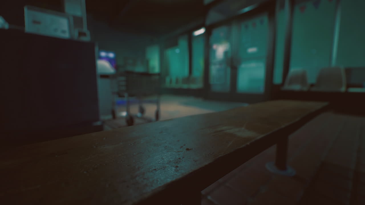 Mysterious waiting area in dim light during late night hours