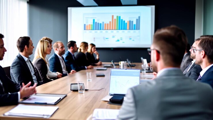 Business Professionals Attending a Corporate Meeting in a Modern Conference Room