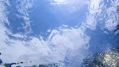 camera-lying-on-bottom-of-a-pool-filming-the-blue-sky-with-clouds-from-below-the-surface